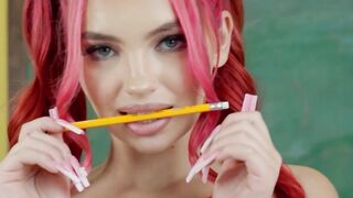 "Redheaded Coed's Naughtiest Poses - Teen Babe Strips Down to Lingerie"