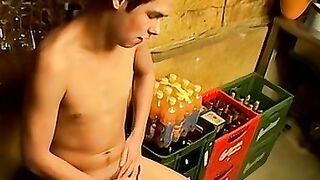 Handsome young guy Cristian in a solo dick wanking off session in the bar
