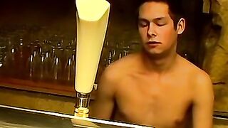 Handsome young guy Cristian in a solo dick wanking off session in the bar