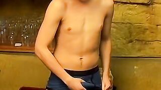 Handsome young guy Cristian in a solo dick wanking off session in the bar