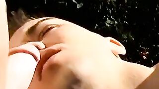 Amateur dude spit roast fucked at a private pool