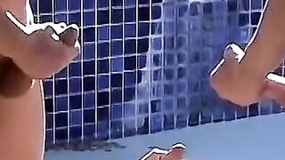 Amateur dude spit roast fucked at a private pool