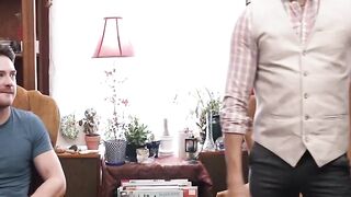 Buffed professor Adam Snow and two others work together to achieve cumshot