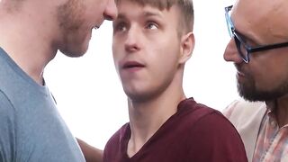 Buffed professor Adam Snow and two others work together to achieve cumshot