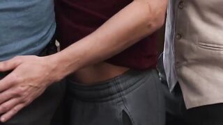 Buffed professor Adam Snow and two others work together to achieve cumshot