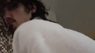 Shaggy young man paid to suck big cock at public bathhouse