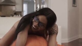BLONDE BRUTALITY Russian Stepmom Gangbangs Ebony Stepdaughter While Playing Videogames