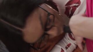 BLONDE BRUTALITY Russian Stepmom Gangbangs Ebony Stepdaughter While Playing Videogames