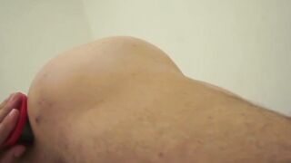 Hot muscle Brazilian wanking solo with big dildo in his ass