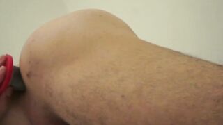 Hot muscle Brazilian wanking solo with big dildo in his ass