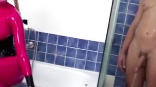 latexbound.org blowjob and anal creampie for a cumshot on a hot red creampie