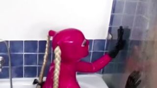 latexbound.org blowjob and anal creampie for a cumshot on a hot red creampie
