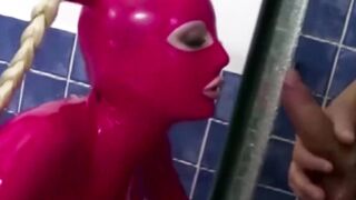 latexbound.org blowjob and anal creampie for a cumshot on a hot red creampie