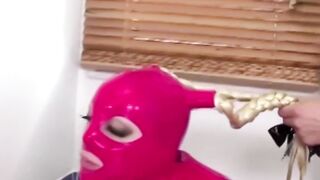 latexbound.org blowjob and anal creampie for a cumshot on a hot red creampie