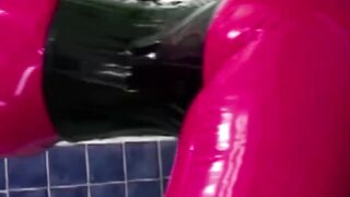 latexbound.org blowjob and anal creampie for a cumshot on a hot red creampie