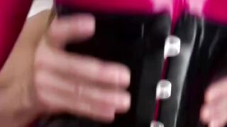 latexbound.org blowjob and anal creampie for a cumshot on a hot red creampie