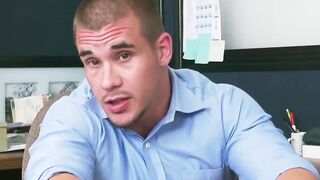 Horny boss relaxing and waching two hunks fucking hard