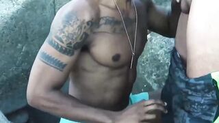  BEACH BRAWL tasty black stud gets facefucked by TWO rugged beach bums inНеsizzling outdoor threeway!