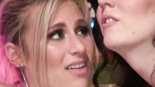 Blonde Bombshell BLASTED BY BRUNETTE BRUTE  LezDom Takes Submissive Blonde to New Heights of Lesbian Lust!