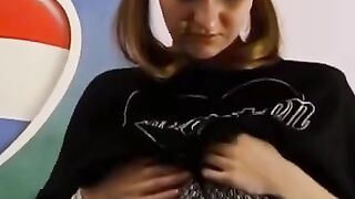 Dirty Coed Lena Teases Her Bushy Vulva with Her Magnificent Hands