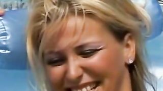 INCREDIBLE BLONDE GETS LOOSE, FULLON ORGY BY THE POOL
