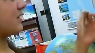 Sexy blonde cuties travel agent gives her client an unforgettable experience in this erotic adventure!