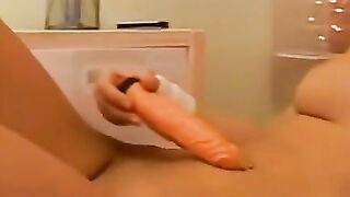 Teenage blonde bombshell masturbates in her bedroom with vibrator until orgasmic ecstasy