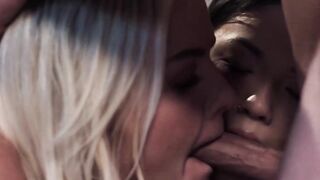 "Asian Teen Threesome - Petite Blonde Babe Sharing A Huge Dick With Two Hot Guys"