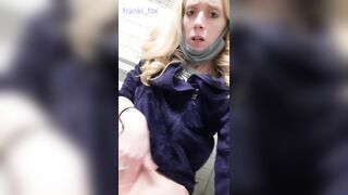 FrankiFox Finger Fucks her Tight Twat into the Outdoors Bathroom