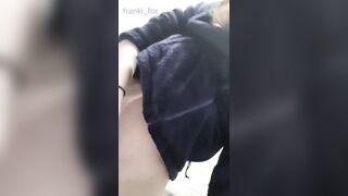 FrankiFox Finger Fucks her Tight Twat into the Outdoors Bathroom