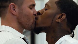 "Interracial Anal Threesome - Huge Load Shower on Muscle Black Guy"