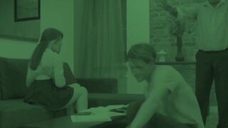 "3way Thriller! Older Guy Sandwiching Young Blonde Twins in Hardcore Action"