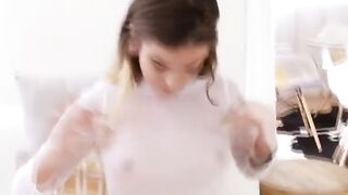 "Sexy Spinning Brunettes - Hot Couple Fucks Hard In White Body Suit"