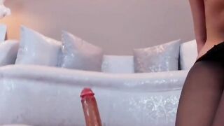 "Big Boob Latino Doll Rides High Heels And A Big Dick In Nylons While Masturbating"