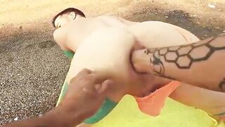 Axel Abysse howls as Yoshi Kawasaki POV fists his hole on the beach