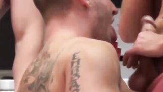 Threesome FFM - Ink-covered hunks fuck hardcore with double penetration