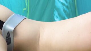 Skinny twink zippers up the tent for a hot banging