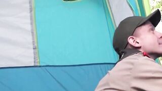 Skinny twink zippers up the tent for a hot banging