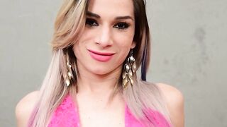 Busty Latina tranny interracial gangbang