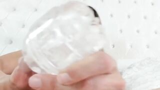 Blond She-MALE Stroking Her Big Dick With Gel & Squirt