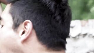Public Bareback Threesome - Latinos Twinks Suck & Fuck Raw In Park