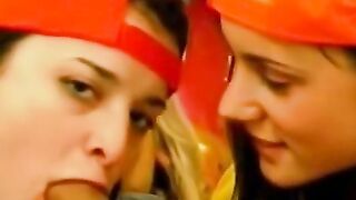 Blond Babes Blowjob Threesome in Hardcore Group Sex Action