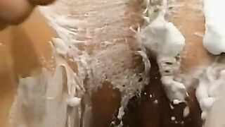 Close Up View Of Her Pussy In Lingerie With A Huge Load On His Face!