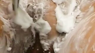 Close Up View Of Her Pussy In Lingerie With A Huge Load On His Face!