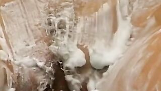 Close Up View Of Her Pussy In Lingerie With A Huge Load On His Face!