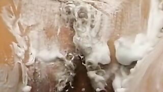 Close Up View Of Her Pussy In Lingerie With A Huge Load On His Face!