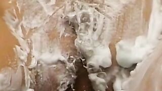 Close Up View Of Her Pussy In Lingerie With A Huge Load On His Face!