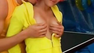 Freaky Table tennis girl gets her pussy pounded hard by hunk in wild sex adventure