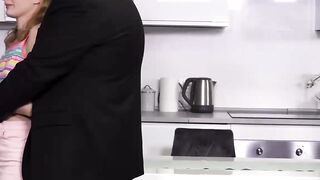 Blondie's Pristine Shaved Vagina Gets Licked By Older Man While Her Boyfriend Watches