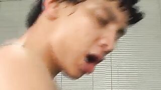 Handsome twinks enjoy sucking and riding giant schlongs